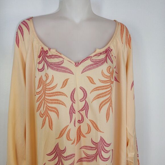 Lascana for Venus Tunic Top XL Orange Pink Long Sleeve V Neck Floral Coverup - Picture 3 of 12